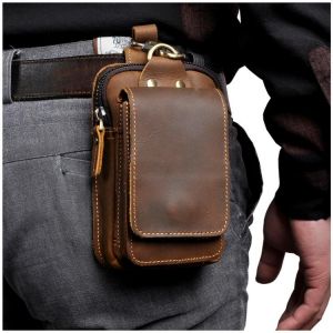 Fashion Quality Leather Small Summer Pouch Hook Design Waist Pack Bag Cigarette Case 6" Phone Pouch Waist Belt Bag 1609