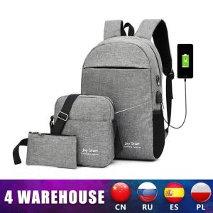 3PCS Men's Backpack USB Charging Men's Bag Casual Multifunctional Backpacks Men School Bags 3 sets Backpacks Night Refle