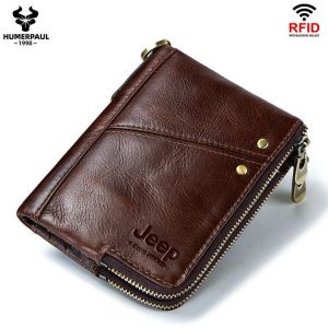 Casual Men Wallets Short Style RFID High Quality Card Holder Zipper Male Purse Large Capacity Luxury Brand Cow Leather Wallet