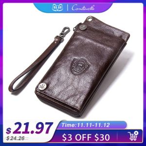 CONTACT'S Men's Wallet Genuine Leather Clutch Man Walet Brand Luxury Male Purse Long Wallets Zip Coin Purse  6.5" P