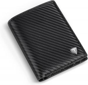 TEEHON Carbon Fiber Leather Wallet Men Thin Light Purse Coin Pocket Card Holder RFID Fashion Black