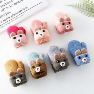 Kids Gloves New 0-3 Years Cute Cartoon Bear Baby Boys Girls Gloves Winter Knit Wool Newborn Warm Mittens Velvet Thick Children