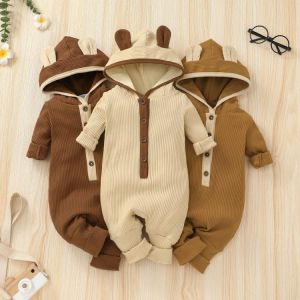 Knitted Rompers for Boys Girls Cotton Baby Clothes Hooded for New born 0 to 3 months Fall Baby Pajamas Jumpsuit Long Sleeve