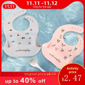 Waterproof Baby Bibs Soft Silicone Baby Feeding Bib Baby Stuff Solid Feeding Cartoon Dinosaur Print Girl Boy Bibs Burp Cloths