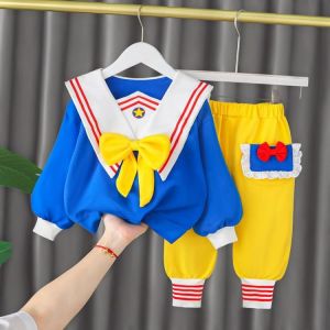 2021 New Arrival Aututmn Baby Clothing Casual Sailor Suit Girl Long Sleeve Top Sweatpants 2 Pieces/set Newborn Cute Clothes