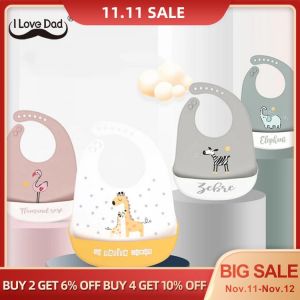 Cartoon Animal Baby Bibs Waterproof Soft Silicone Baby Girl Boy Feeding Stuff Printed Adjustable Kids Children Bib Apron