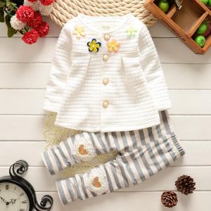 Autumn Winter Baby Long-sleeved Clothes Set Cotton Baby Girls Clothes 2PCS Baby Boy Clothes Unisex Kids Flower Clothing Sets