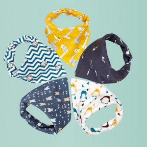 Civarua Kids 5Pcs/Lot Baby Bandana Drool Bibs 100% Organic Cotton Bibs for Boys & Girls, Super Soft Absorbent Feeding Bibs