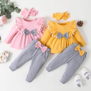 all in one place ילדים ותינוקות Newborn Baby Girl Clothes Set Toddler Girl Outfits Fashion Big Bow Top + Pants Whole Sale Kids Girls Clothes Outfits 3 Months