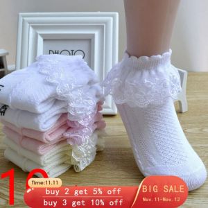 10 Pairs/lot Breathable Cotton Lace Ruffle Princess Mesh Socks Children Ankle Short Sock White Pink Blue Baby Girls Kids Toddler