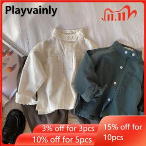 Baby Shirt 2021 New Korean style band collar Cotton Long Sleeve shirt coat Boys Girls Tops Baby Clothes 1-7Years E100269