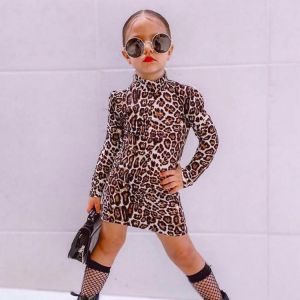 Pudcoco Kids Autumn Casual Dress Leopard Print/Zebra Print Mock-Neck Long Sleeves Skirt for Little Girls, 6 Months to 5 Years