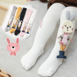 Cotton Tights for Girls Winter Warm Children Pantyhose Striped Ribbed Baby Girl Toddler Tights Cute Cartoon Rabbit Infant Tights