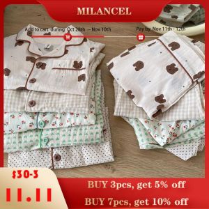MILANCEL 2021 Summer New Kids Pajamas Korean Print Suit for Boys and Girls Casual Cotton Sleepwear
