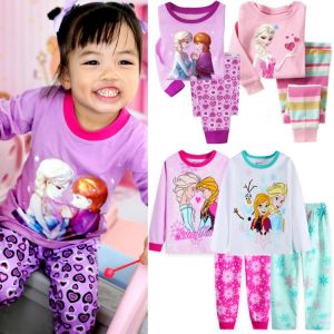 New Girls Pajamas Kids Princess Anna Elsa Sleepwear Children Cartoon Clothing Set Baby Long Sleeve Pijamas Home Costume
