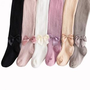 6 Months To 12 Years Old Kids Pantyhose Bow Baby Tights Spring Autumn Medium Thickness Combed Cotton Tights For Girls