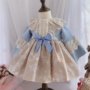 2020new winter Spanish Court Girl Woolen  Dress Long-sleeved Sweet Princess Dress Thick Birthday New Year Dress Christmas Dress