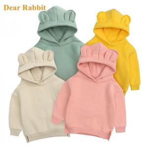Cute Baby Girls Hoodies Kids Boys Autumn Fleece Sweater with Bear Ear Spring Baby Boys Clothes Solid Infant Children's Clothi