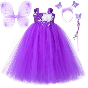 all in one place ילדים ותינוקות Purple Flower Girl Long Dresses for Teenage Girls Clothing Costumes Kids Fairy Tutu Dress with Wings Set Children Floor Clothes