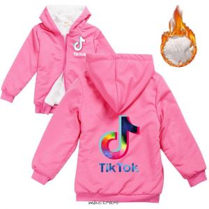Tik Tok Baby Boys Girls Hooded Jacket Coat Winter Kids Windbreaker for Boy Plus Thicken Velvet Outerwear Children Clothes