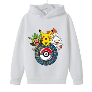 Children's Pokemon Boys Cartoon Anime Cotton Print Hoodie Youth Fall Hooded Sweatshirt Boys Clothes Long Sleeve Pullover