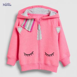 Little maven Baby Girls Autumn Clothes Lovely Cotton Hoodie Warm for Toddler Children Pink Hooded Sweatshirt for Kids 2 to 7year
