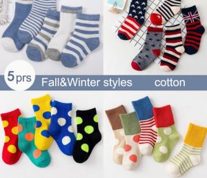 all in one place ילדים ותינוקות Kids Cotton Socks Children Autumn Winter Girls Polka Dots Toddlers Boys Sport Strips Footwear 5 Pairs Cheap SandQ Baby New