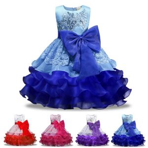 New Arrival Bow Lace Dress Baby Girl Tulle Floral Dress Prom Evening Dresses Kids Clothes Vestido Floral Vestidos De Cocktail