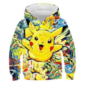 2021 Summer Fashion Unisex Pikachu hoodies Children Boys Short Sleeves Sweatshirt Kids Pokemon Tops For Girls Clothes 4-14 year
