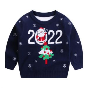 2022 New Year's Pullover Jacquard Children's Christmas Sweater  Autumn And Winter Cartoon Round Neck Kids Christmas Tree