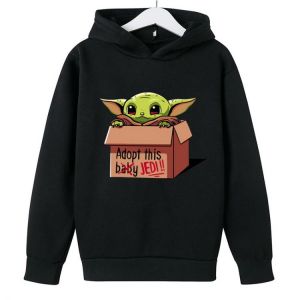 Black Hooded Sweatshirt Yodas Anime Cosplay Kawaii Clothes Baby Clothes Boy Girl Outdoor Leisure Autumn thin Top Toddler kids