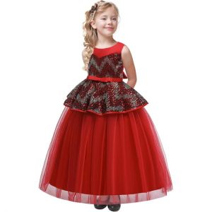 4-14T Long Evening Party Dress Girl Kids Dresses For Girls Children Clothing Layered Wedding Dress Elegant Sequin Princess Dress