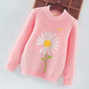 Kids Girl Sweater Flower Pullover Child Sweet Knitted Winter Warm Tops Sweet Teen  Long Sleeve Jumpers Baby Knitwear Clothes