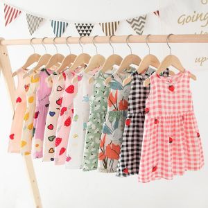 Floral Summer Dress Cute Baby Girl Clothes Fairy Flower Girl Dresses Teen Grls Clothing Strawberry Sundress Vestidos De Verano