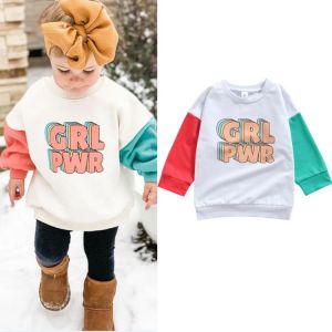FOCUSNORM 1-6Y Autumn Causal Kids Girls Sweatshirt Outwear Letter Printed Patchwork Long Sleeve Pullover Tops