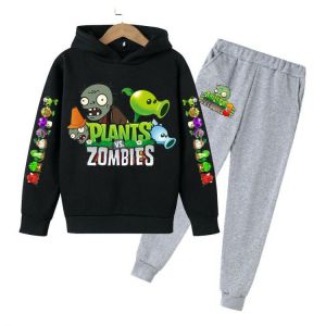 Plant V.S. Zombie Printed Children's Suit Boys and Girls Outdoor Sportswear Suit 3-14 Years Jogging Hoodie + Pants Sweatshirt