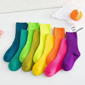 3 Pairs Autumn Winter Children Socks Boys Girls Soft Double Needle Cotton Tube Socks Kids Solid Candy Color Sport Socks