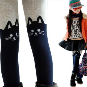 2019 Spring Autumn Girls Stockings Cartoon Cat Patchwork Baby Girl Pantyhose Knitted Cotton Cute Children Warm Cotton Stockings