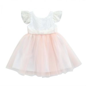 Baby Clothes Little Girls Tulle Dress Cute Ruffle Sleeve Crew Neck Floral Lace Princess Dress With Bow Sash Children's Clothi