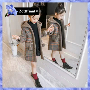 2022 Fashion Design Autumn Winter parka Girl Hairy clothes Long Woolen Coat for Kids Outerwear Grid pattern Padded Warm clothing