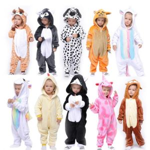 Tiger Kigurumi For Kids Children Unicorn Panda Pajamas Winter Flannel Warm Sleepwear Boys Girls Animal Onesies Jumpsuits