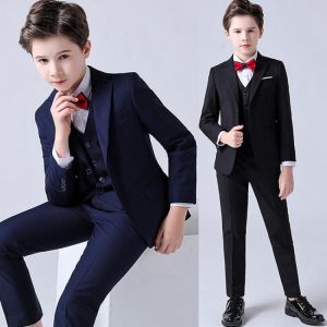 Spring Autumn Formal Children's Dress Suit Flower Boy Wedding Party Performance Costume Kids Blazer Vest Pants Clothes Set