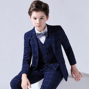 Formal Children Plaid Suit Set Flower Boy Wedding Party Performance Dress Costumes Kids Blazer Vest Pants 3pcs Clothes Set