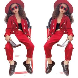 Girls Formal Suit Blazer Jacket + Pants 2pcs Dress Kids Wedding Party Clothing Set Teenager Girls School Performance Suit