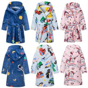 2020 New Unicorn Hooded Pajamas Children's Flannel Bathrobe Baby Bathrobe Astronaut Boys And Girls Robe Children's Pajam
