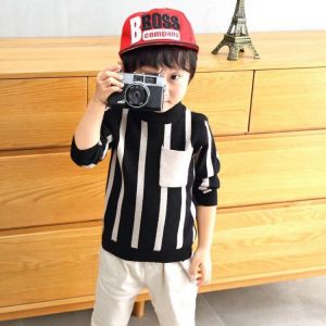 INS HOT Baby boys sweater 2-7 years old online celebrity children's sweater Chest pocket stripes boy clothes toddler sweater