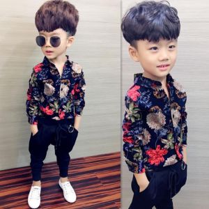 Boys shirt children's clothing new 2020 spring and autumn long-sleeved shirt cotton lattice sanded shirt printed baby clothes