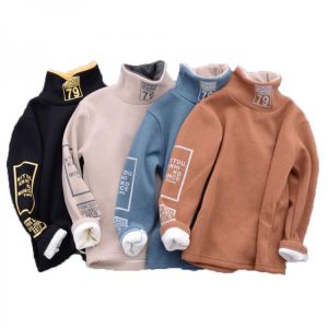 Winter Cotton T-Shirt New 2021 Korean Version Boys & Girls Plus Velvet Thickening Turtleneck Fashion Casual Children's Cl