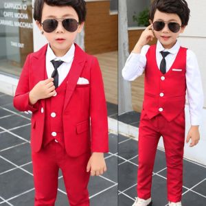 Spring Autumn Formal Boys Suit Set Children Party Host Wedding Costume Little Kids Blazer Vest Pants Clothing Sets