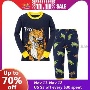 Baby Kids Pajamas Sets Cotton Boys Sleepwear Suit Autumn Cartoon Dinosaur Pajamas Long Sleeve Pijamas Tops+Pants 2pcs Animal Pjs